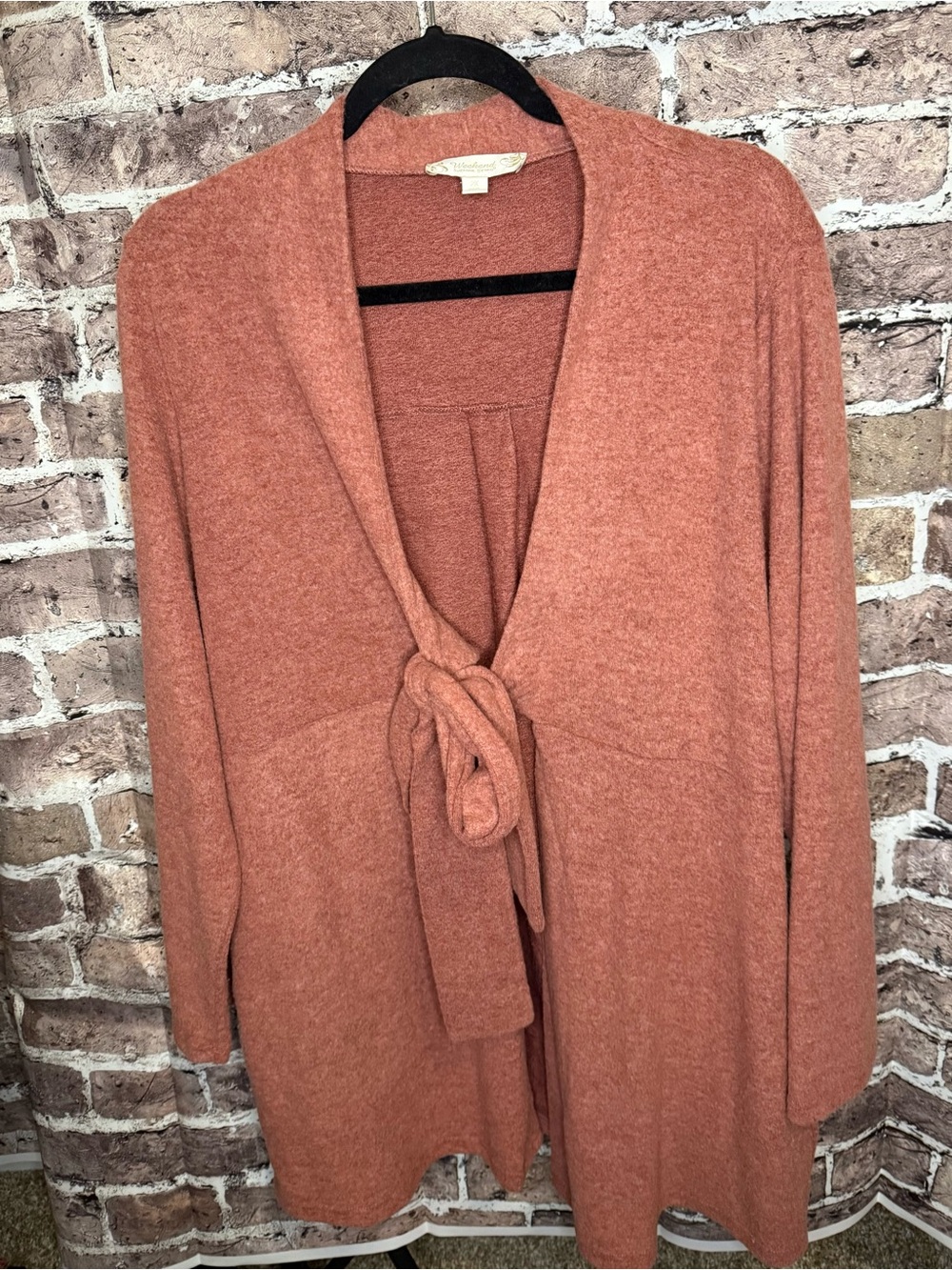 Suzanne Betro Rust Tie-Front Knit Cardigan